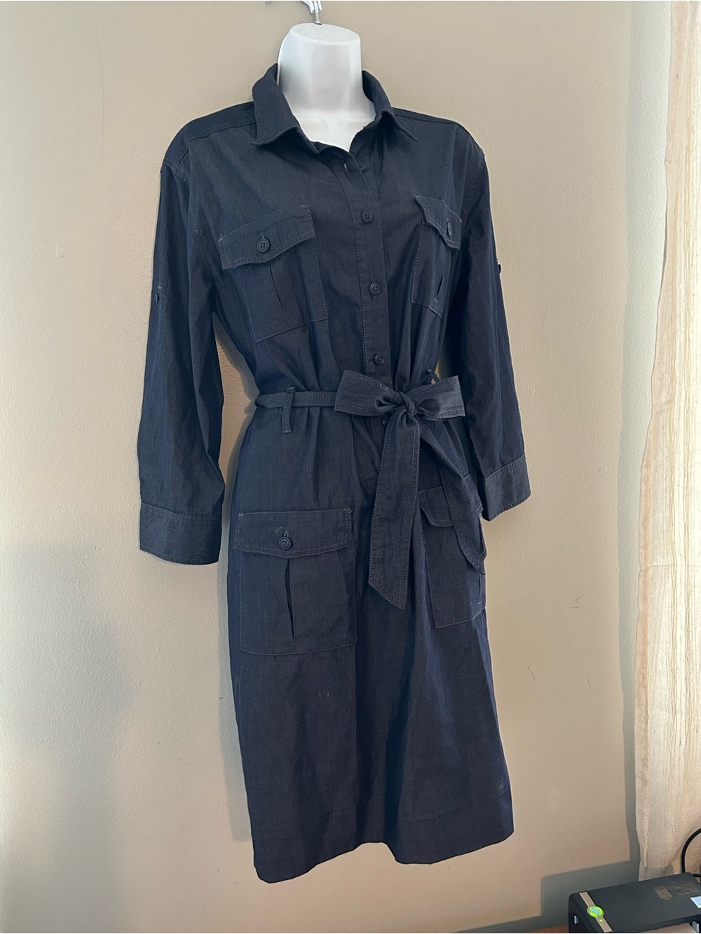 J. Crew Navy Button-Front Shirt Dress